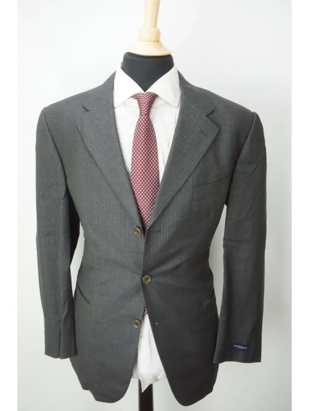Burberry London Oxford Gray Pinstriped Wool 2 Pc Suit Jacket Pants 44R BRAND NEW